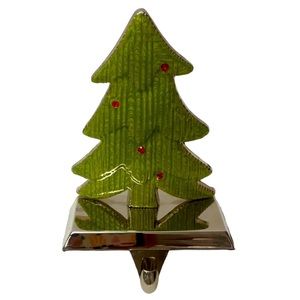 CHRISTMAS Tree Stocking Holder Hefty Weight Red Green Silver Tone Base
